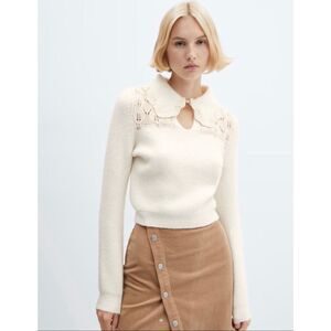 MNG Crochet Lace Sweater in Oatmeal Size Medium